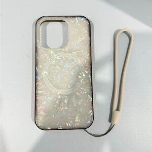 Pearlescent White Phone Case with Wrist Strap - Compatible MagSafe iPhone 15 Pro